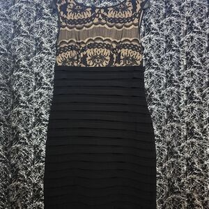 Elegant Black and Tan Lace Dress